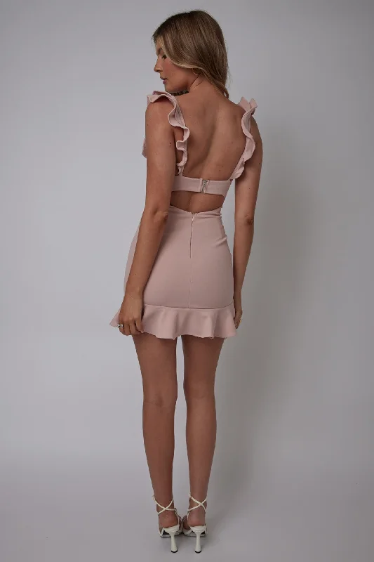 Moonlit Night Ruffle Strap Cut-Out Back Dress Blush