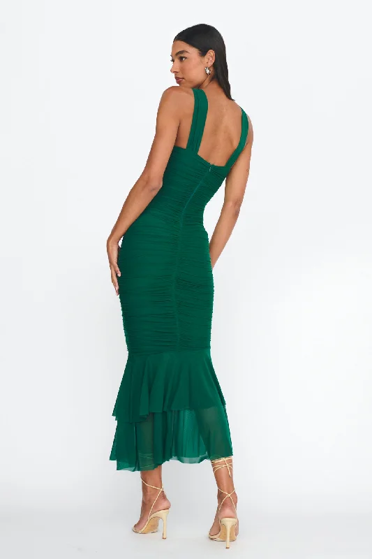 Nadia Ruched Fishtail Maxi Dress Green