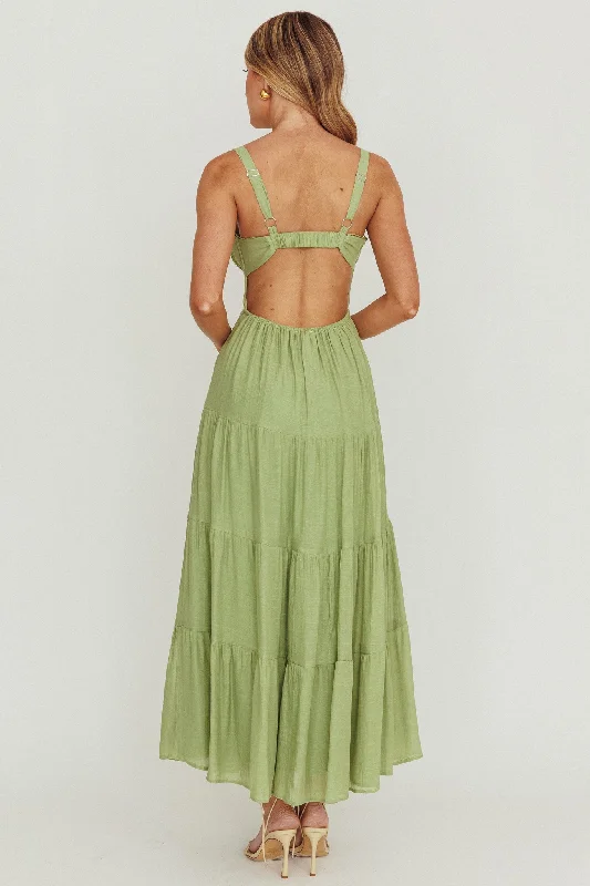 Neptune Cut Out Back A-Line Maxi Dress Sage