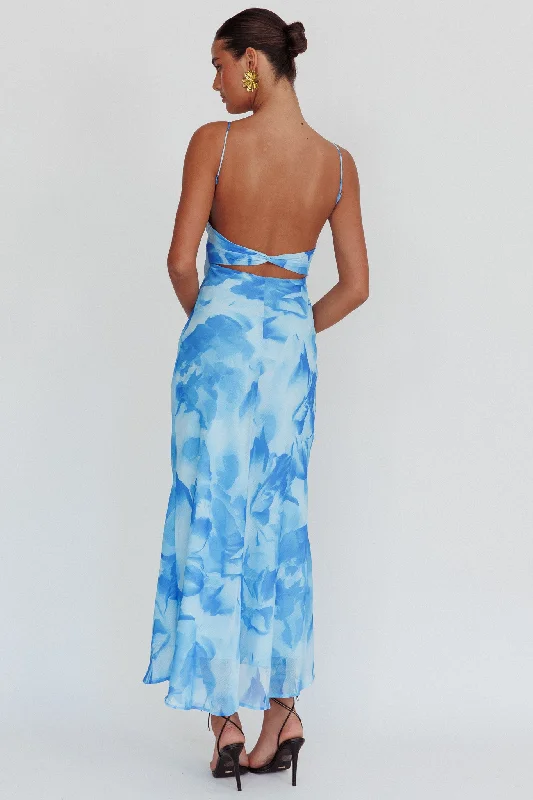 Nerida Low Back Twist Maxi Dress Blue