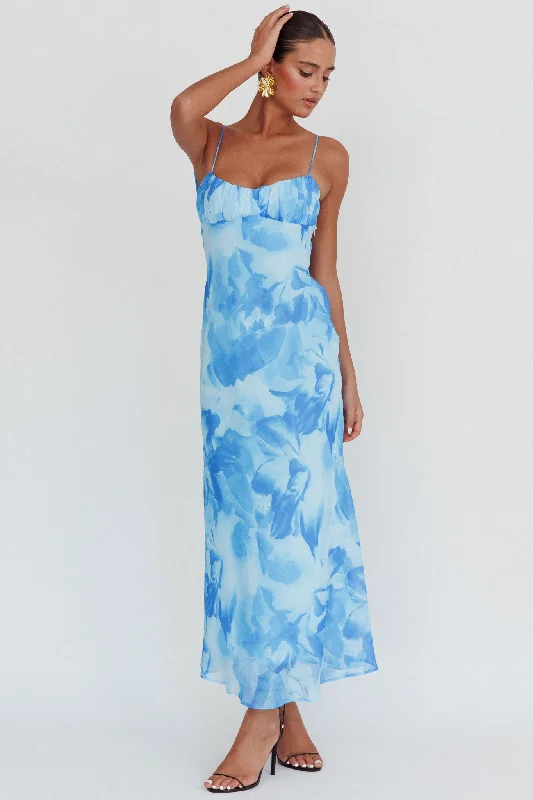 Nerida Low Back Twist Maxi Dress Blue