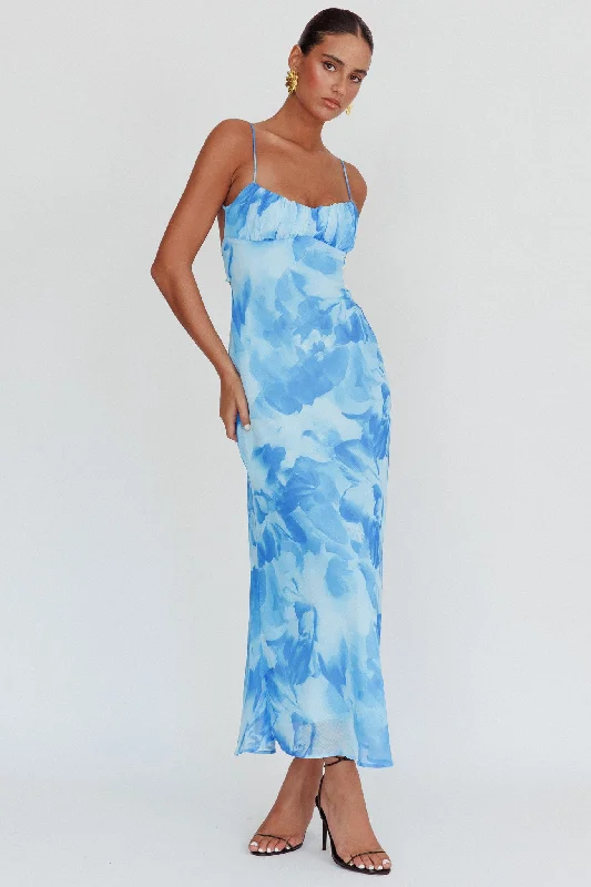 Nerida Low Back Twist Maxi Dress Blue