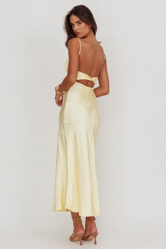 Nerida Twist Back Satin Maxi Dress Lemon