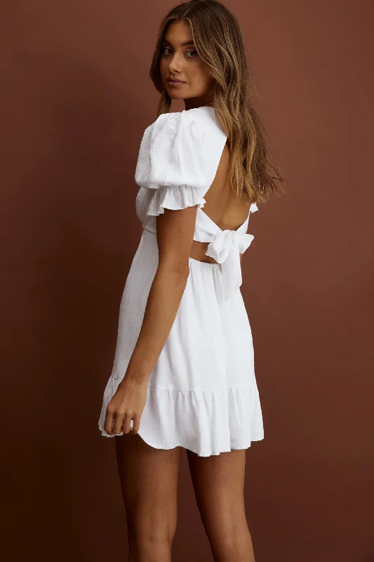 Nylah Puff Sleeve Tied Dress White