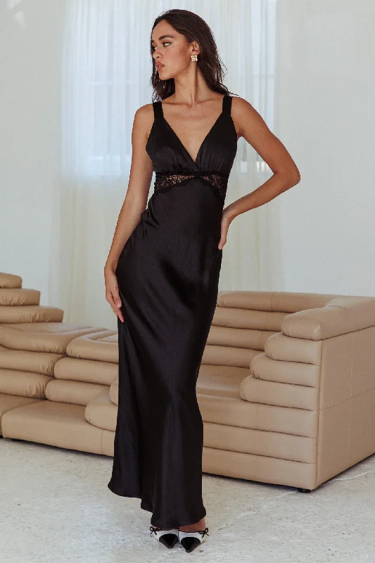 One Heart Lace Insert Maxi Dress Black