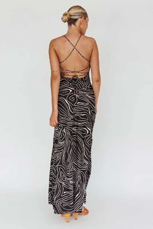 Onella Halterneck Laced Back Maxi Dress Ripple Black