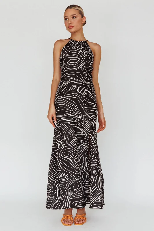 Onella Halterneck Laced Back Maxi Dress Ripple Black