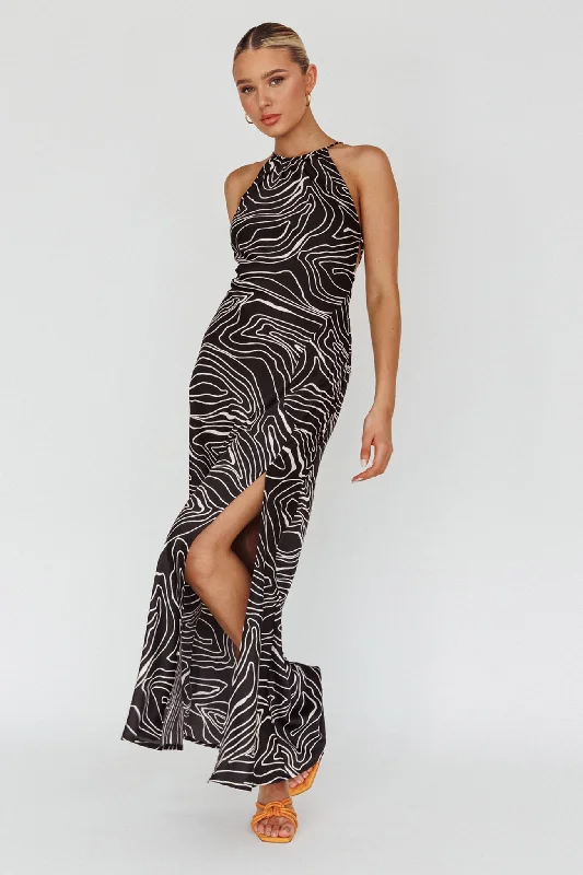 Onella Halterneck Laced Back Maxi Dress Ripple Black