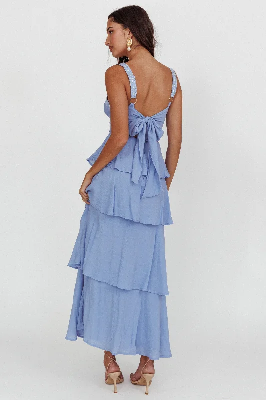 Provence Bloom Tiered Ruffle Maxi Dress Blue