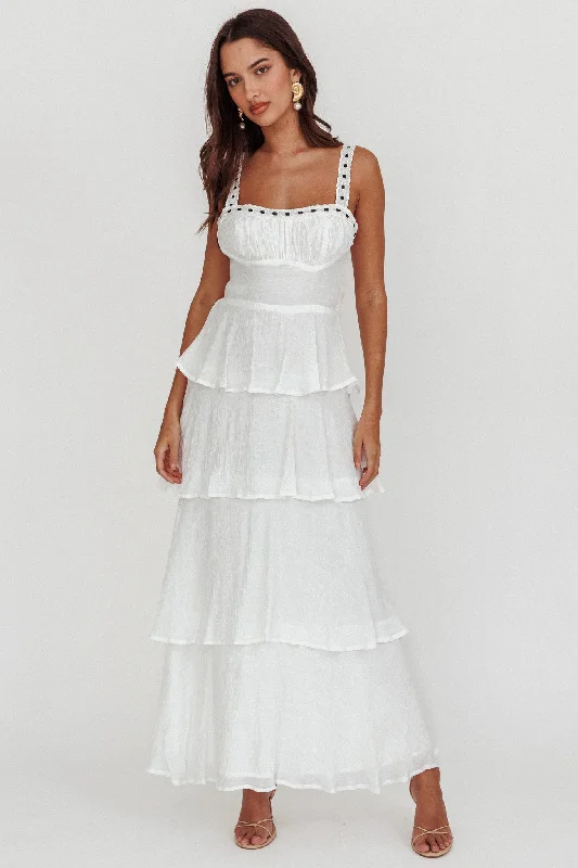 Provence Bloom Tiered Ruffle Maxi Dress White