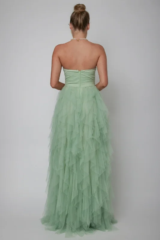 Rori Tulle Cascade Maxi Dress Sage