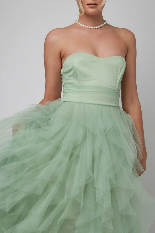 Rori Tulle Cascade Maxi Dress Sage