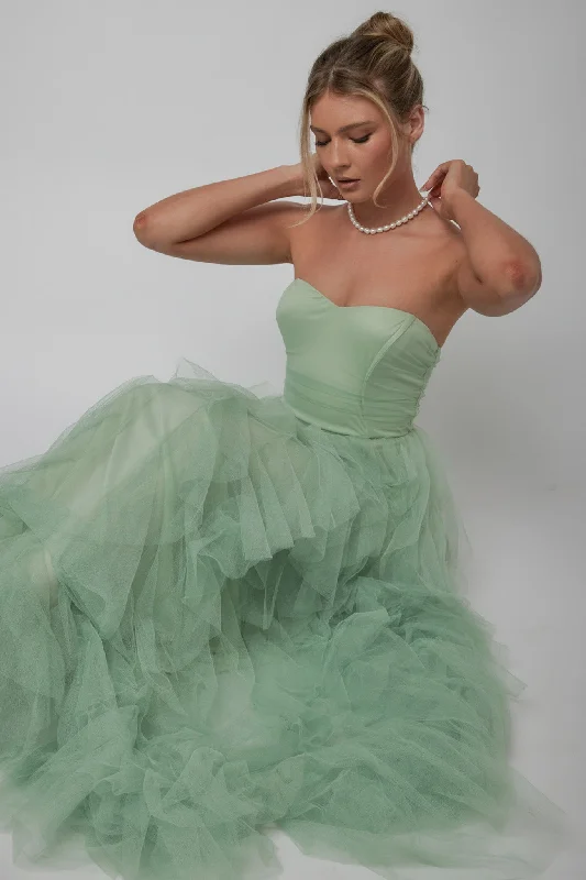 Rori Tulle Cascade Maxi Dress Sage