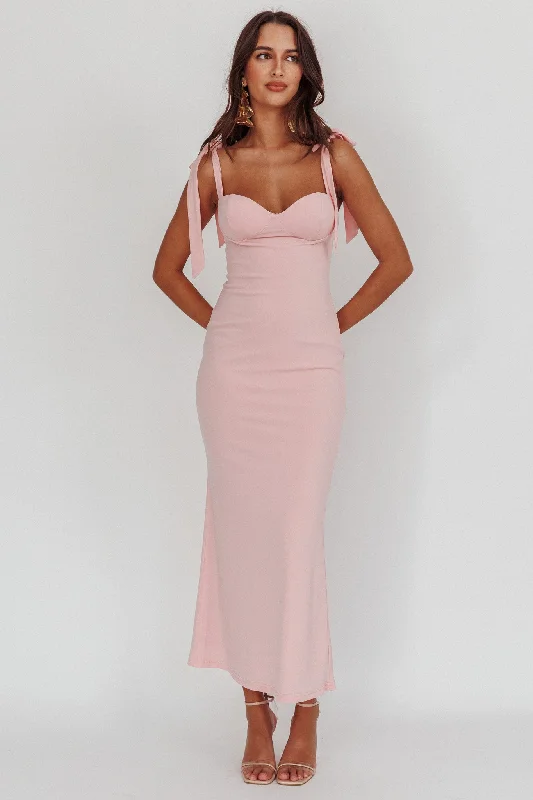 Rose Garden Tied Shoulder Maxi Dress Blush