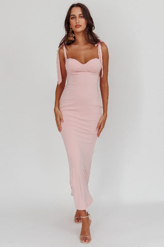 Rose Garden Tied Shoulder Maxi Dress Blush