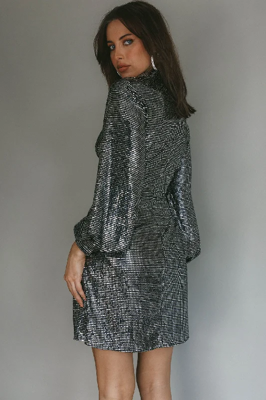 Ruma Faux Wrap Shirt Dress Sequin Metal