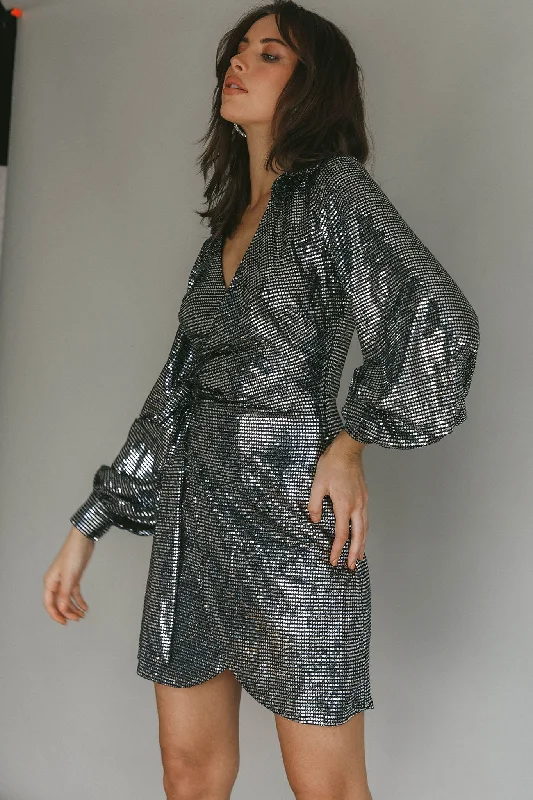 Ruma Faux Wrap Shirt Dress Sequin Metal