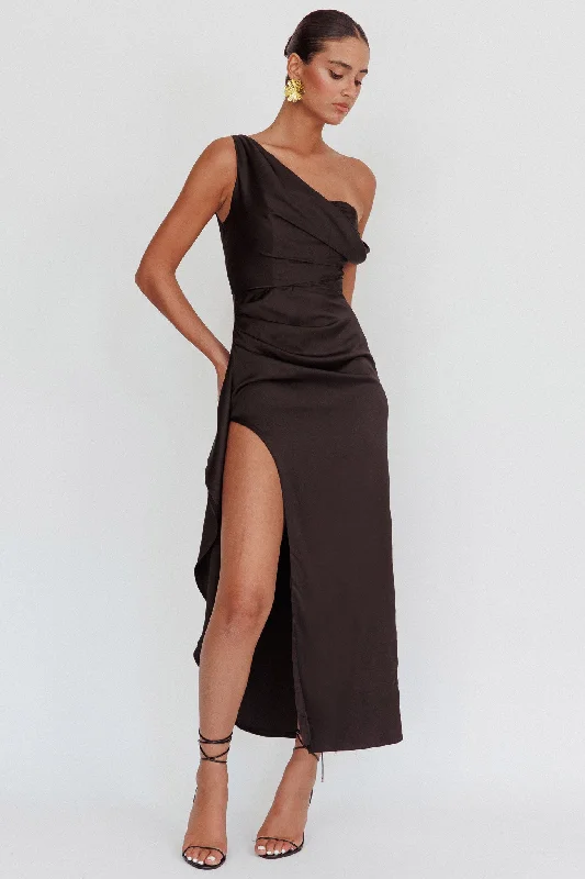 Sensations Off Shoulder Satin Maxi Dress Black