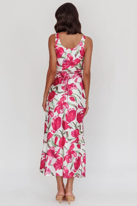 Serenitie Cowl Neck Waist Tie Maxi Dress Floral Pink