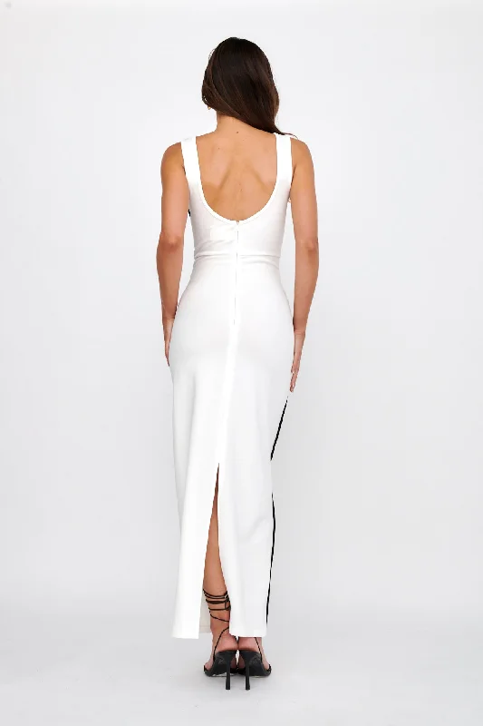 Shenae Piping Trim Maxi Dress White