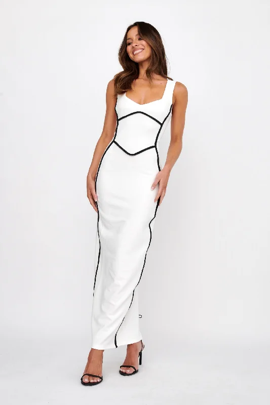 Shenae Piping Trim Maxi Dress White