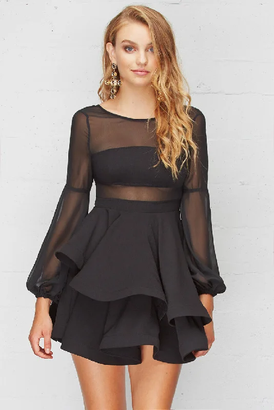 Sierra Ruffled Fit and Flare Dress Black