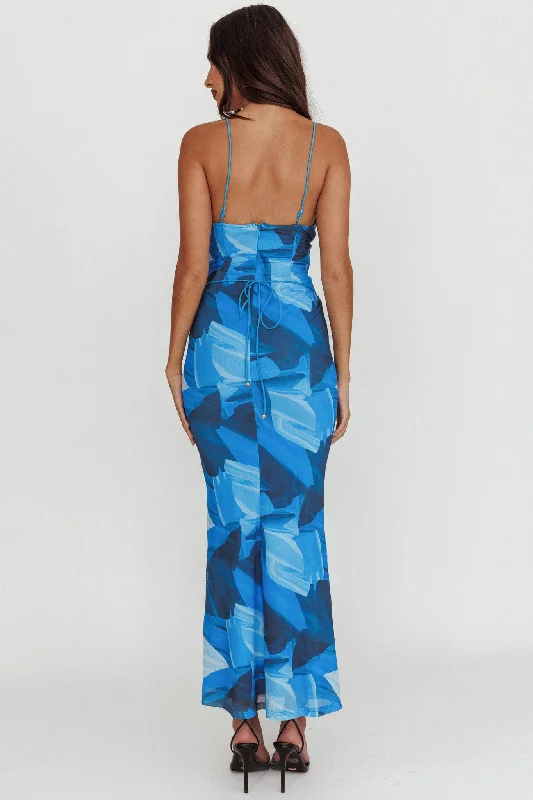 Teava Laced Waist Maxi Dress Abstract Blue