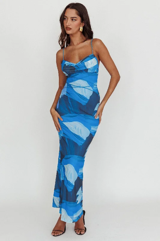 Teava Laced Waist Maxi Dress Abstract Blue