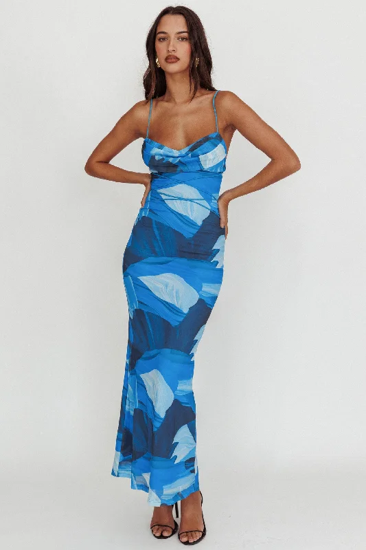 Teava Laced Waist Maxi Dress Abstract Blue