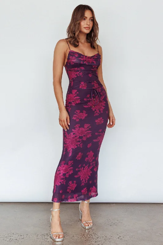 Teava Laced Waist Maxi Dress Floral Grape