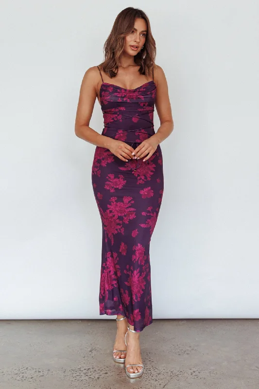 Teava Laced Waist Maxi Dress Floral Grape