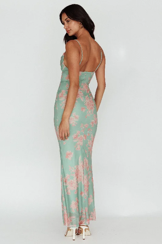 Teava Laced Waist Maxi Dress Floral Green