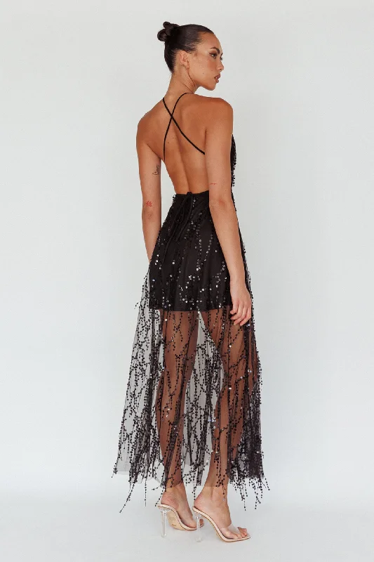 Tiara Sequin Maxi Dress Black