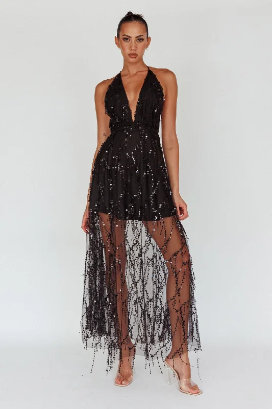 Tiara Sequin Maxi Dress Black