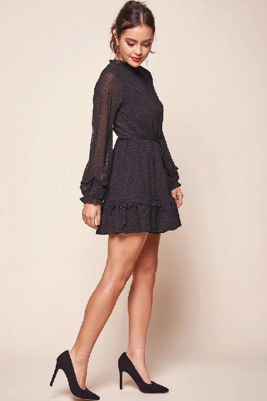 Tracee Open Black Ruffled Hemline Dress Black