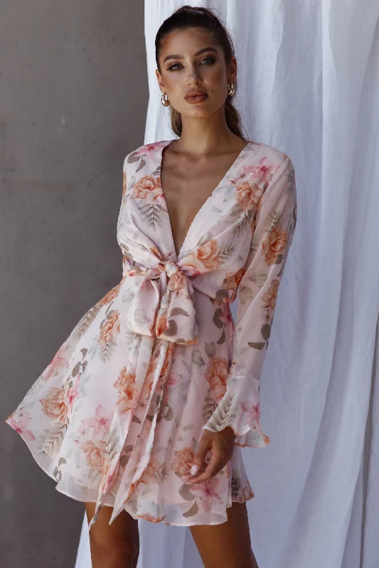 Unconditional Tied Front Dress Floral Blush