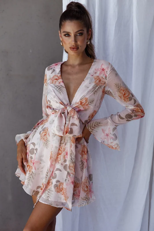 Unconditional Tied Front Dress Floral Blush