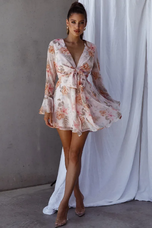 Unconditional Tied Front Dress Floral Blush