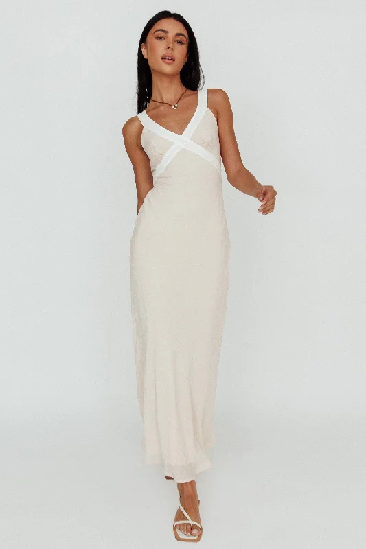 Zariah V-Neck Maxi Dress Beige