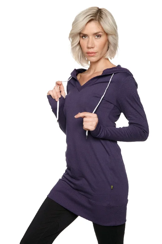 Women's Long Body Hoodie Top (Eggplant/Purple)