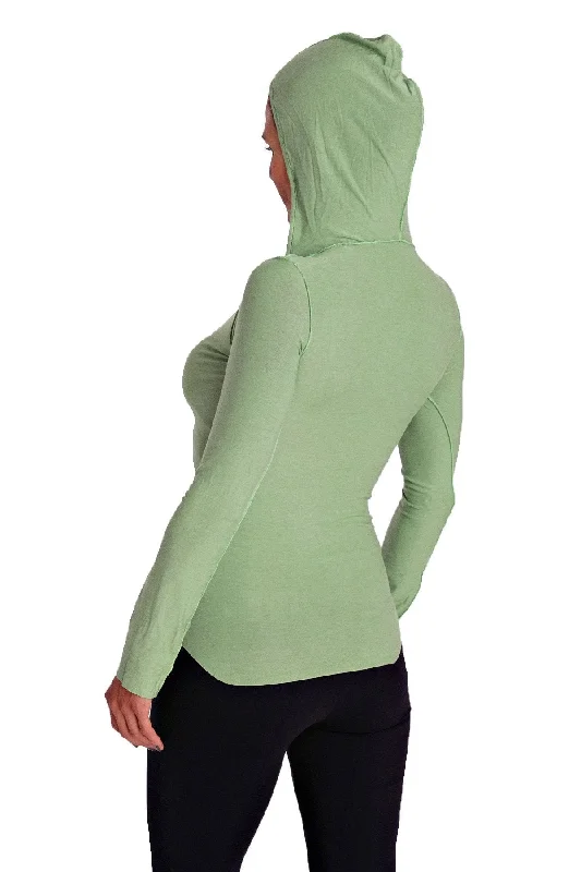 Deep Scoop Neck Long Sleeve Hoodie Top (Bamboo Green)