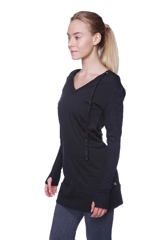 Women's Long Body Hoodie Top (Solid Black)