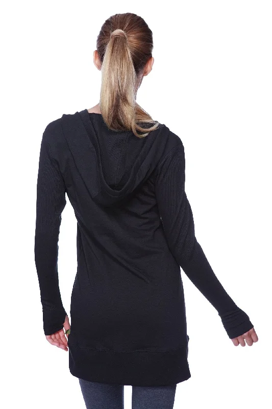 Women's Long Body Hoodie Top (Solid Black)