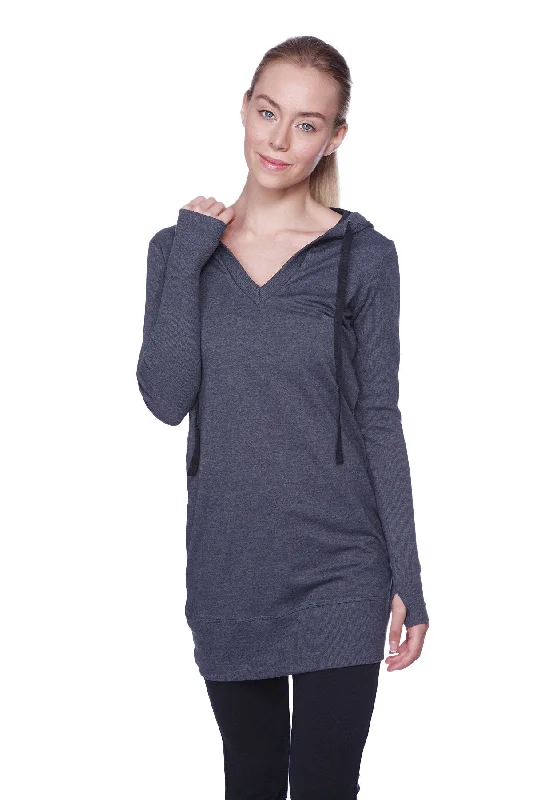 Women's Long Body Hoodie Top (Charcoal w/Black)