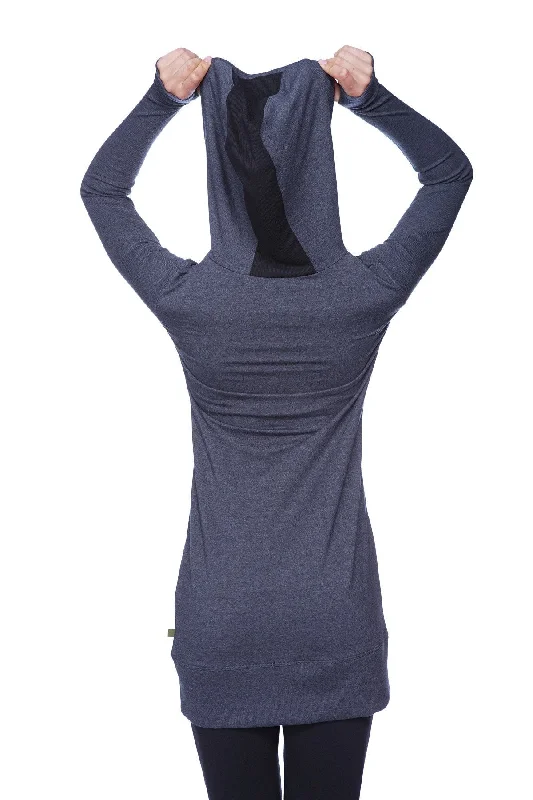 Women's Long Body Hoodie Top (Charcoal w/Black)