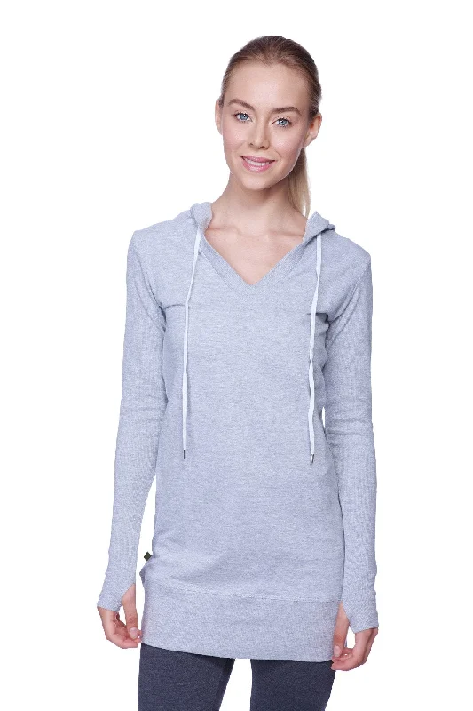 Women's Long Body Hoodie Top (Heather Grey w/Charcoal)