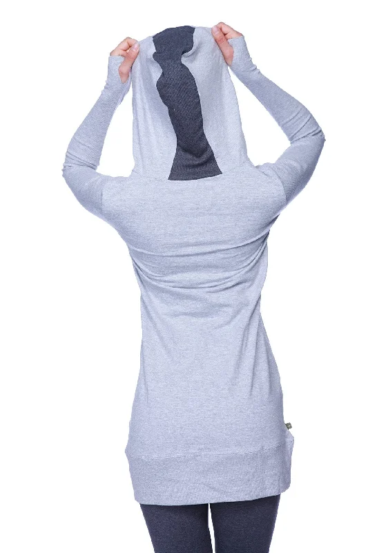 Women's Long Body Hoodie Top (Heather Grey w/Charcoal)