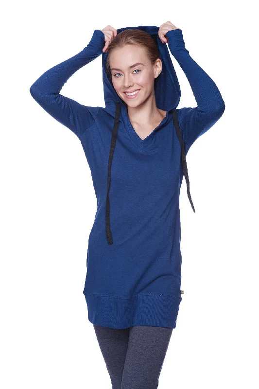 Women's Long Body Hoodie Top (Royal Blue w/Charcoal)