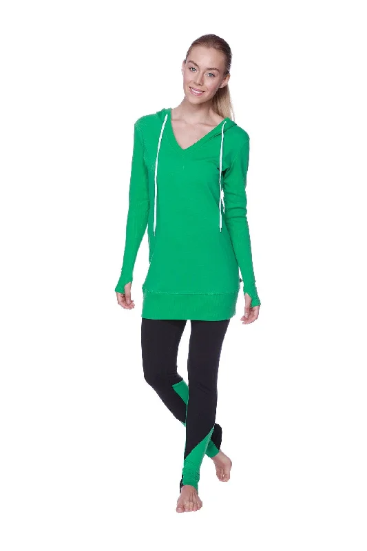 Women's Long Body Hoodie Top (Solid Bamboo Green)