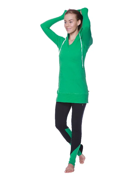 Women's Long Body Hoodie Top (Solid Bamboo Green)